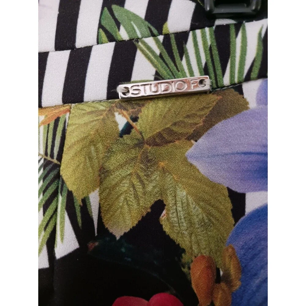 Studio F Pant Women's 6 Black White Stripe Floral High Waisted Palazzo‎ Wide Leg - Picture 4 of 10